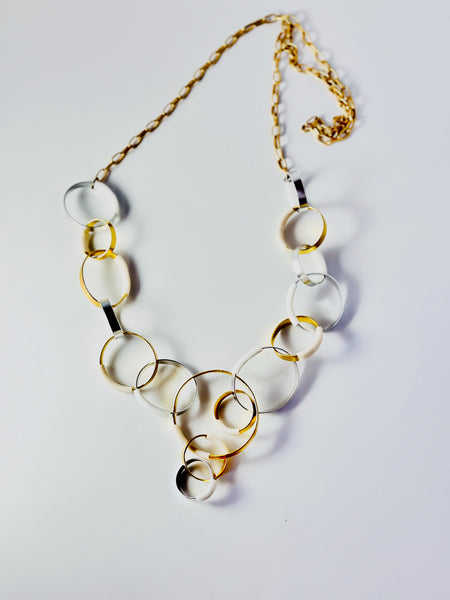 Bubbles: Necklace in Silver + Gold with White