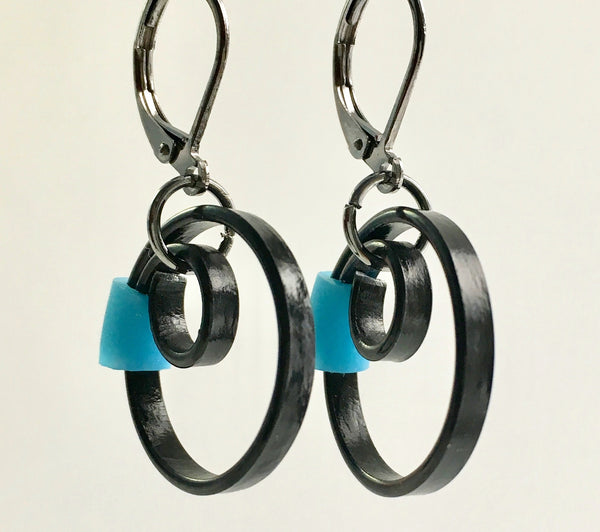 These Reel earring with turq/marine blue accent hang about 2cm long.