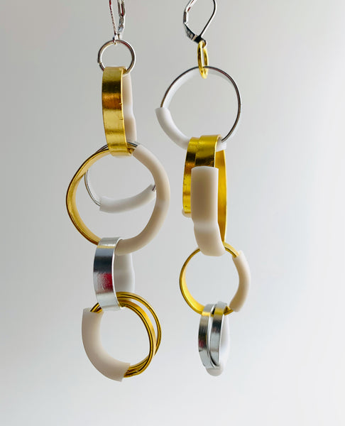 Bubbles: Chandelier Bubble Earrings in Gold +Sliver with white