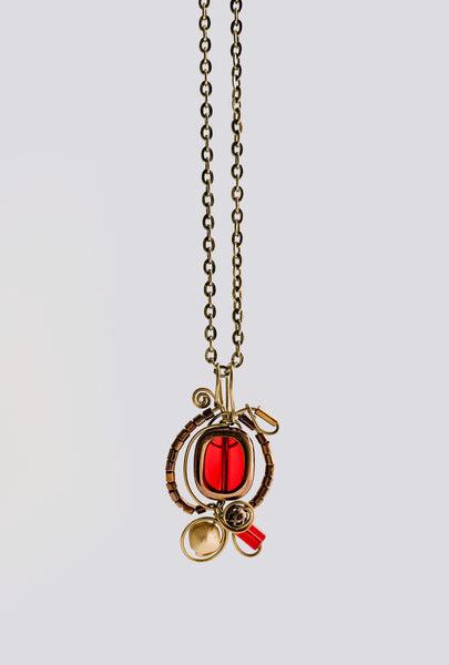 Classic MiMi Necklace in Antique Brass wire with red+gold