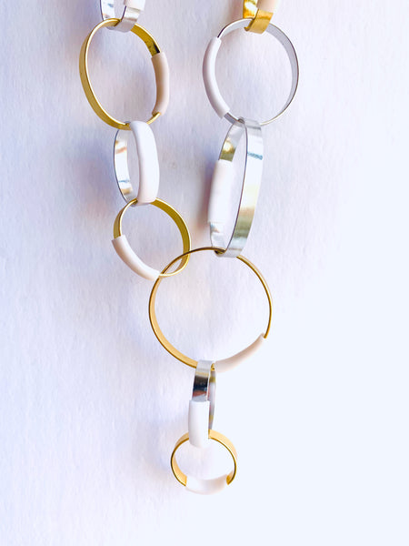 Bubbles: Necklace in Silver + Gold with White