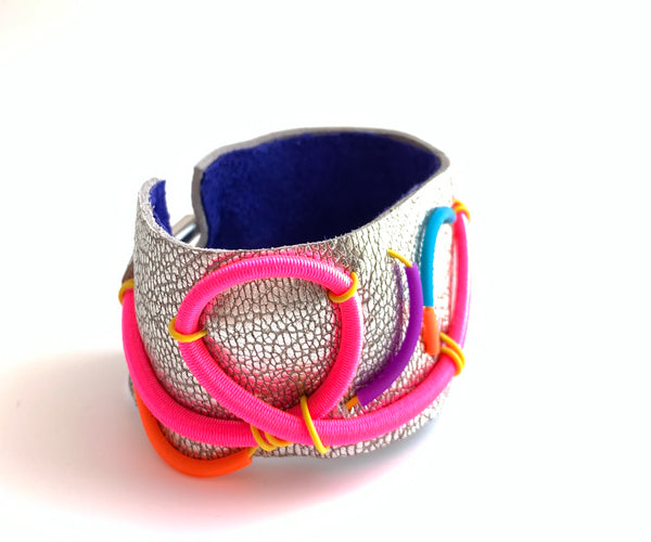 United: Silver with Brights Leather Cuff