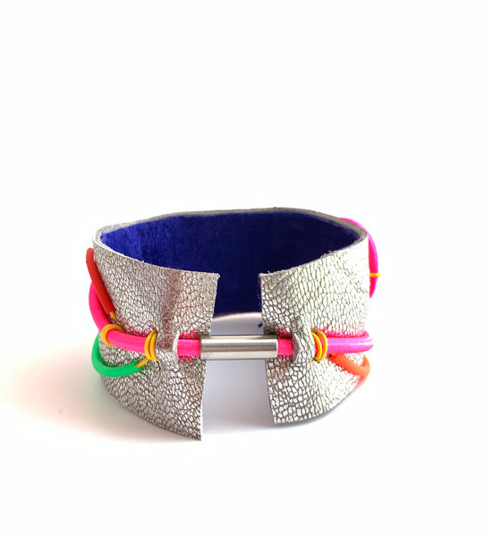 United: Silver with Brights Leather Cuff