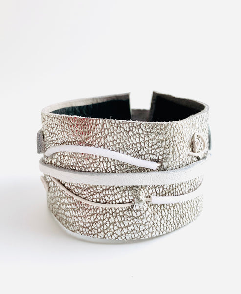 United: Silver with Whites Leather Cuff