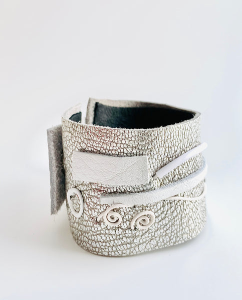 United: Silver with Whites Leather Cuff