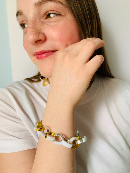Bubbles: Bubble Bracelet in gold+silver with white