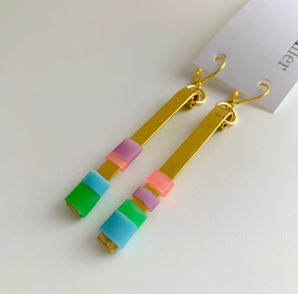 Matchstick Earrings in Gold, pink, lavender, light blue+green