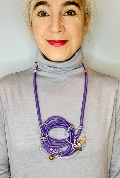 Once Made Necklace: Purple Netted Pendant Necklace