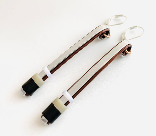 Double Matchstick Earrings in Bronze + Silver