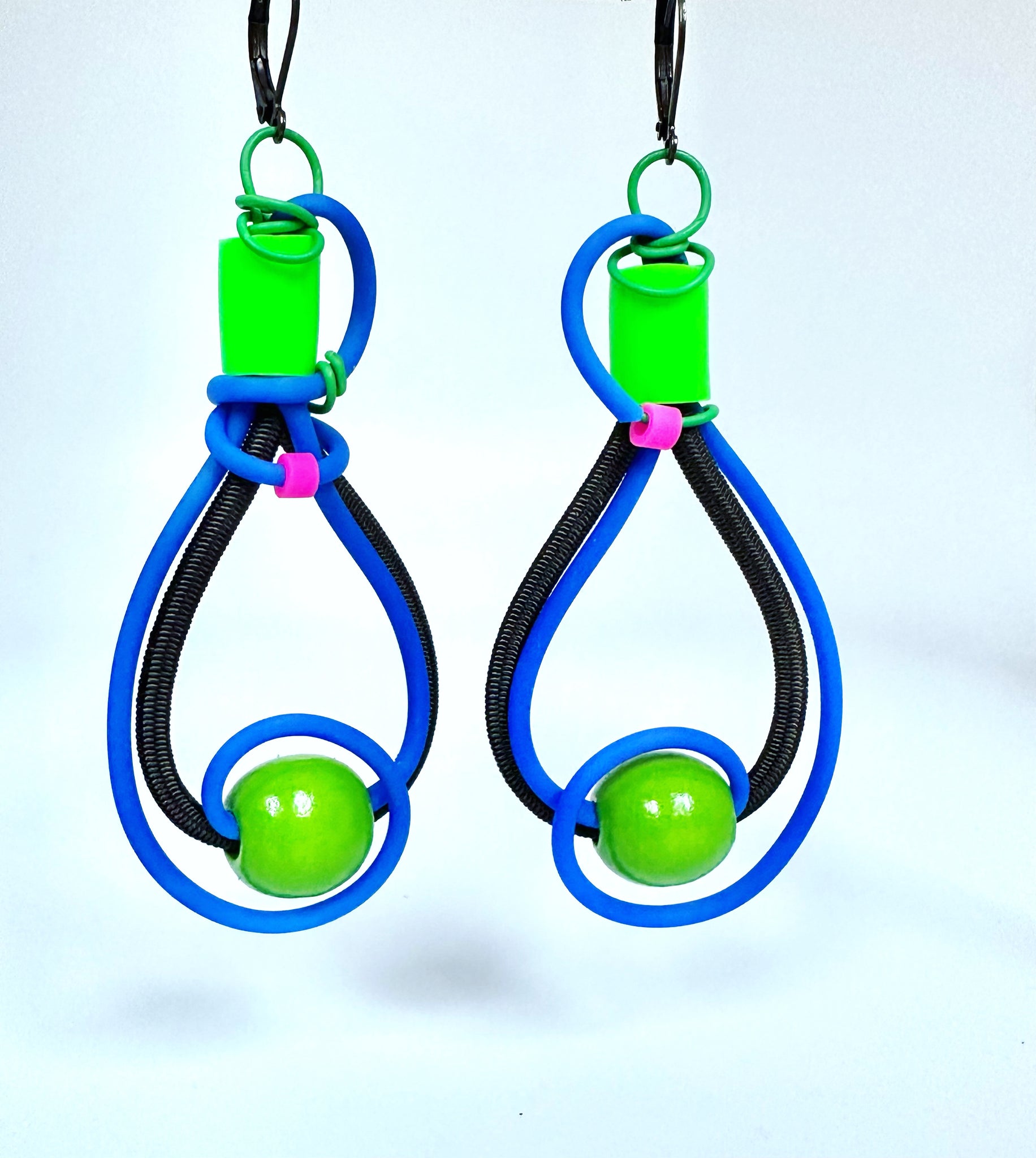 Once made earrings in blue and green