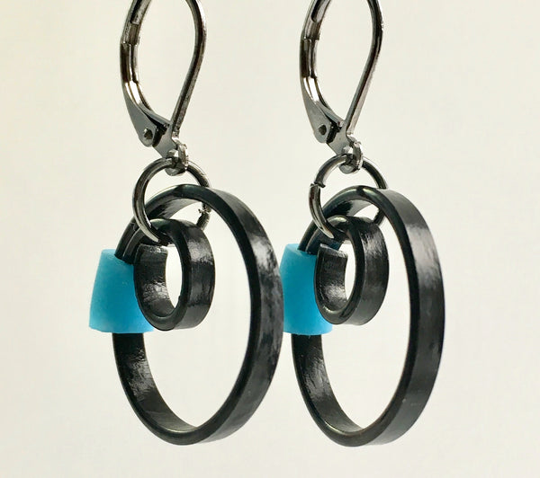 These Reel earring with turq/marine blue accent hang about 2cm long. 
