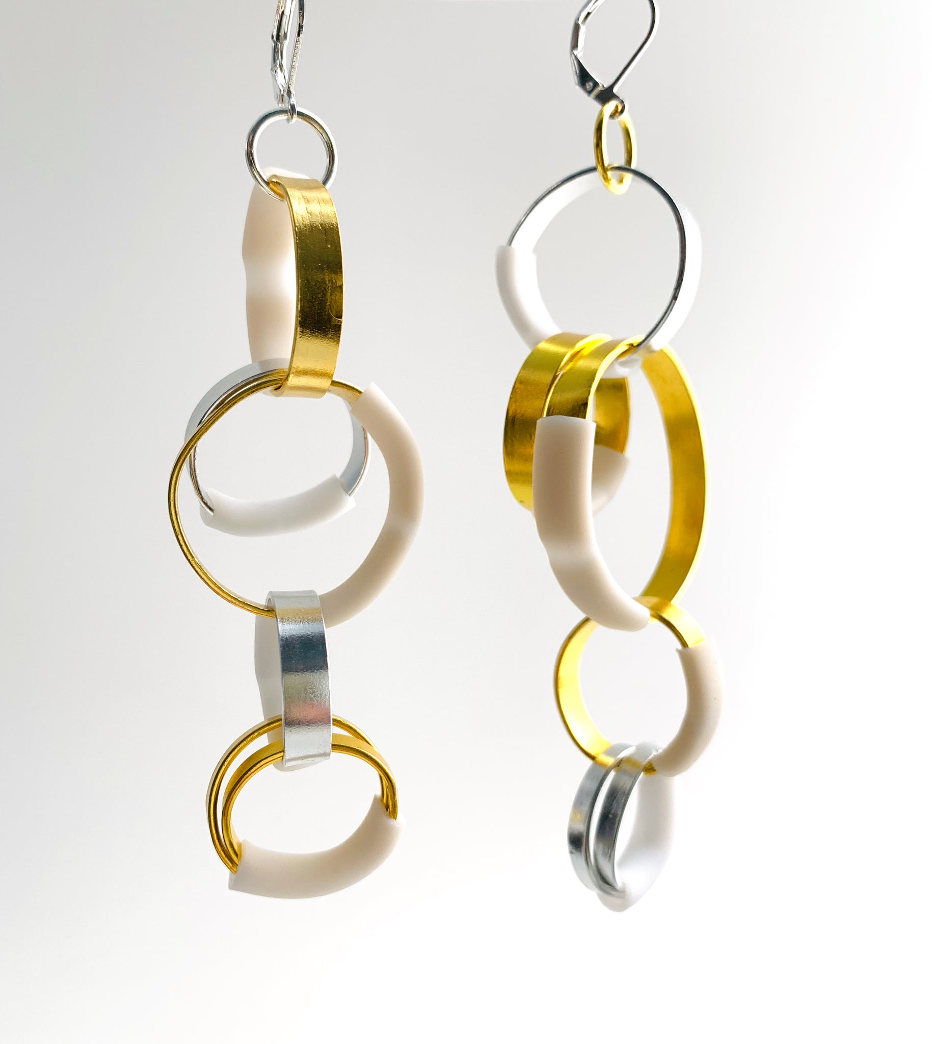Bubbles: Chandelier Bubble Earrings in Gold +Sliver with white