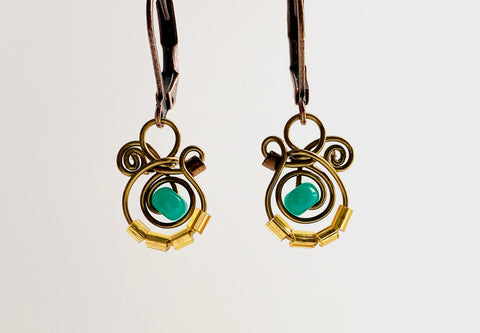Classic MiMi earrings in Antique Brass with Green and amber
