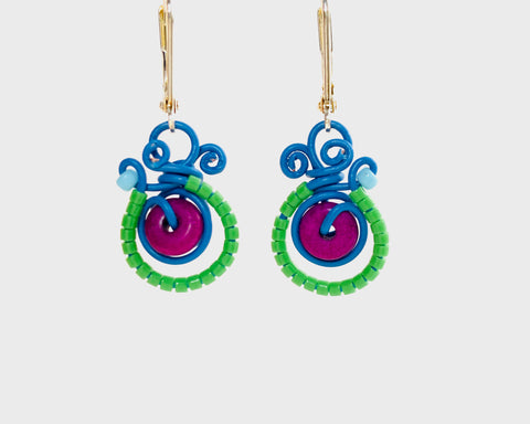Classic MiMi Colour earrings in blue with green and magenta