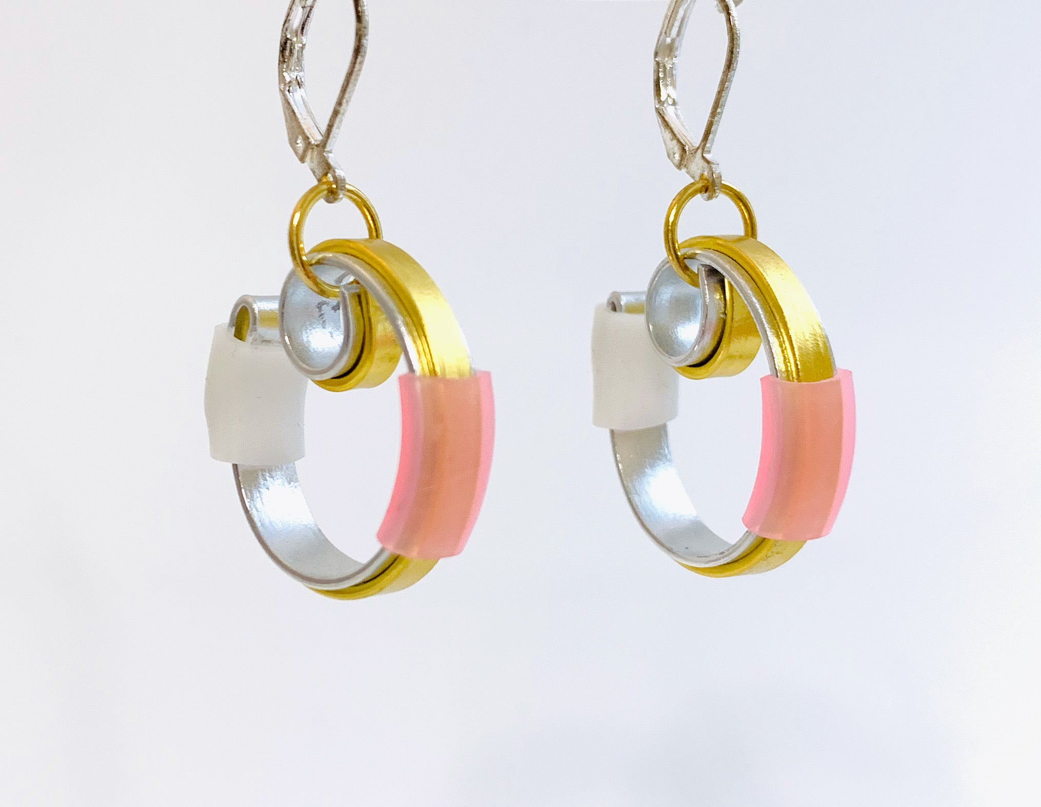 Once Made Earrings: Double Reels in silver+gold and gold+silver