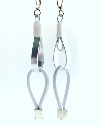 Once Made Earrings: White and Silver Double Teardrop earrings