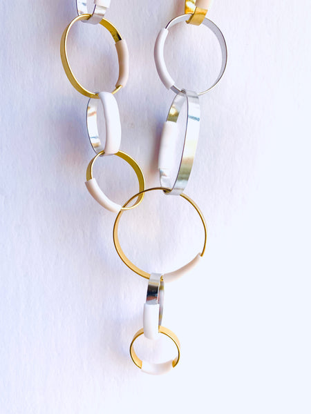 Bubbles: Necklace in Silver + Gold with White