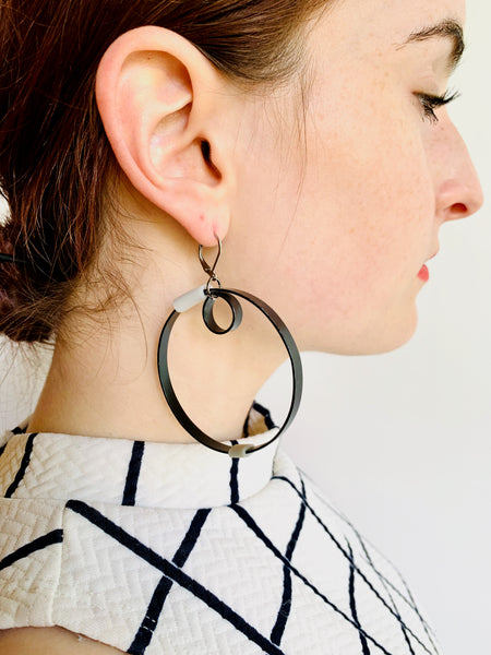 Loop Earrings: in Black with taupe and white