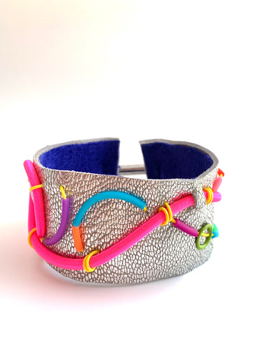 United: Silver with Brights Leather Cuff
