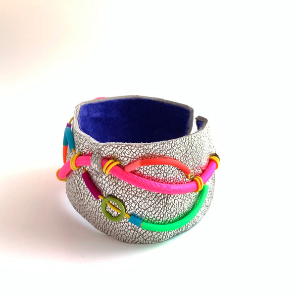 United: Silver with Brights Leather Cuff
