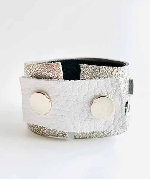 United: Silver with Whites Leather Cuff