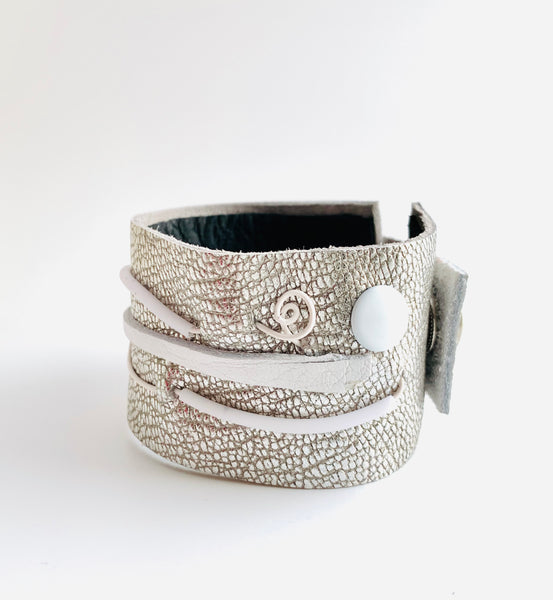 United: Silver with Whites Leather Cuff