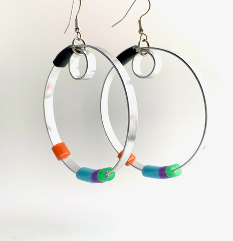Once Made Earrings: Large Silver Hoops with colour