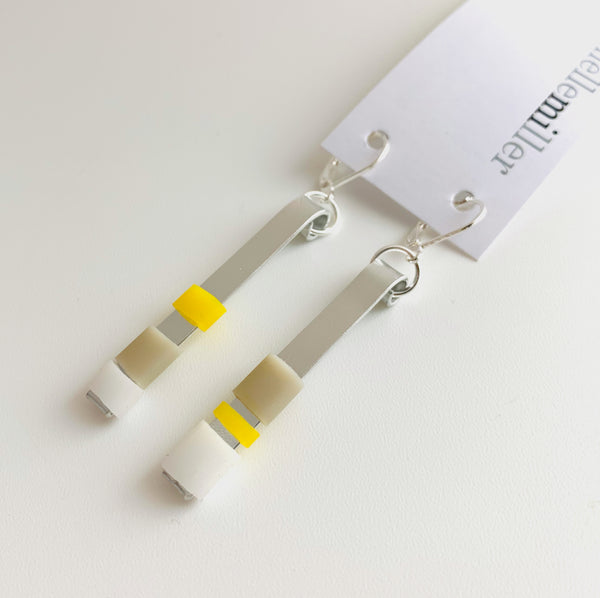 Matchstick Earrings in Silver, white, beige+yellow