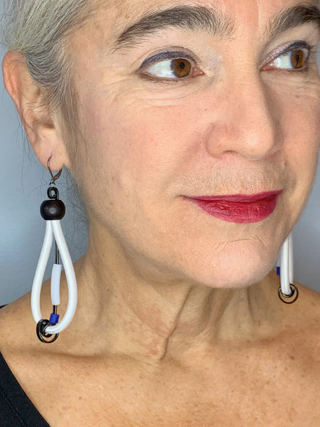 Once Made Earrings: White and Black Chandelier teardrops