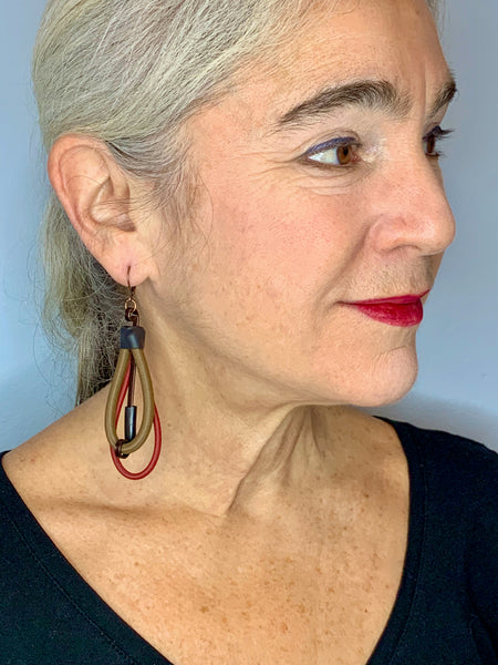 Once Made Earrings: Brown and Red Teardrop earrings