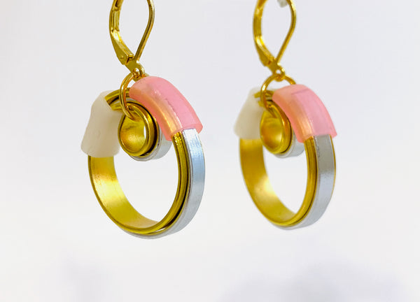 Once Made Earrings: Double Reels in silver+gold and gold+silver