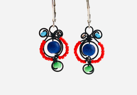 Classic MiMi earrings in black with blue, red and green