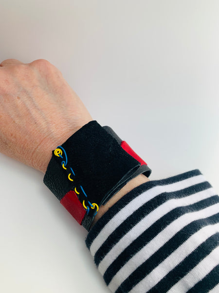 Once Made Bracelet: Black and Red leather cuff