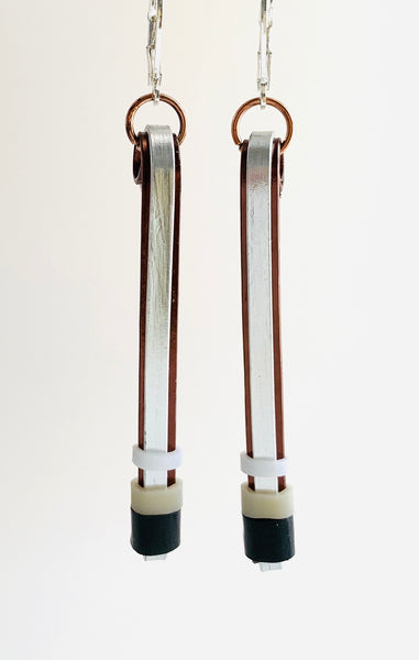 Double Matchstick Earrings in Bronze + Silver