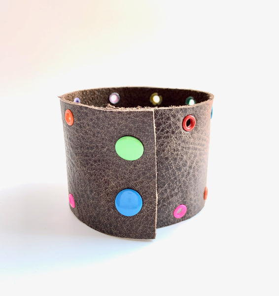 Leather cuff: Brown with colour